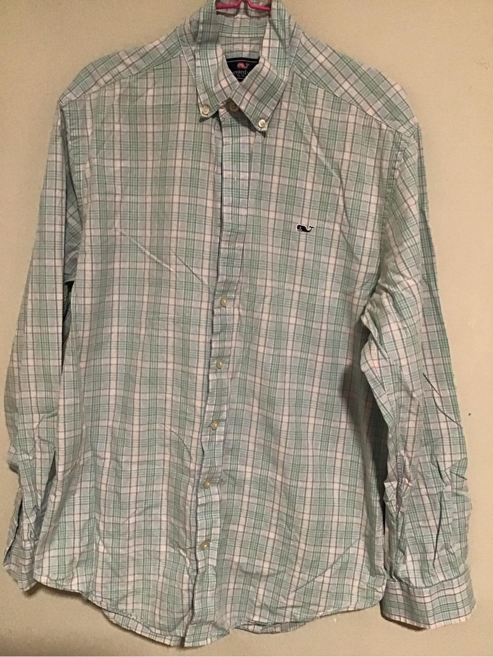 Vineyard Vines Light Green and White Plaid Button-Down Shirt